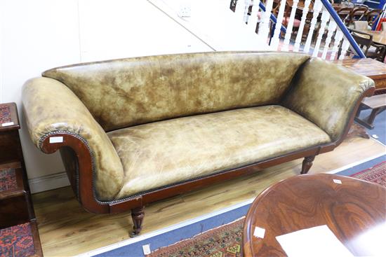 A Regency mahogany settee with green leather upholstery width 235cm